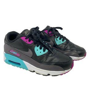 Nike Unisex Kids Air Max 90 Black Blue Lace Up Sneaker Shoes Size 5.5 Y Women 7